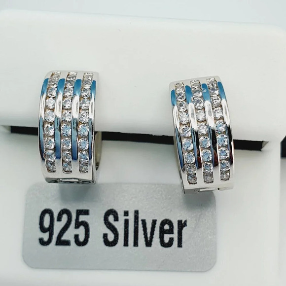 "925 Sterling Silver Cubic Zirconia Earrings, UU1P6A6158 - Picture 1 of 11